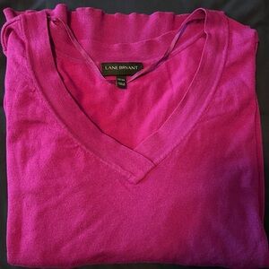 Lane Bryant Magenta V-Neck Sweater